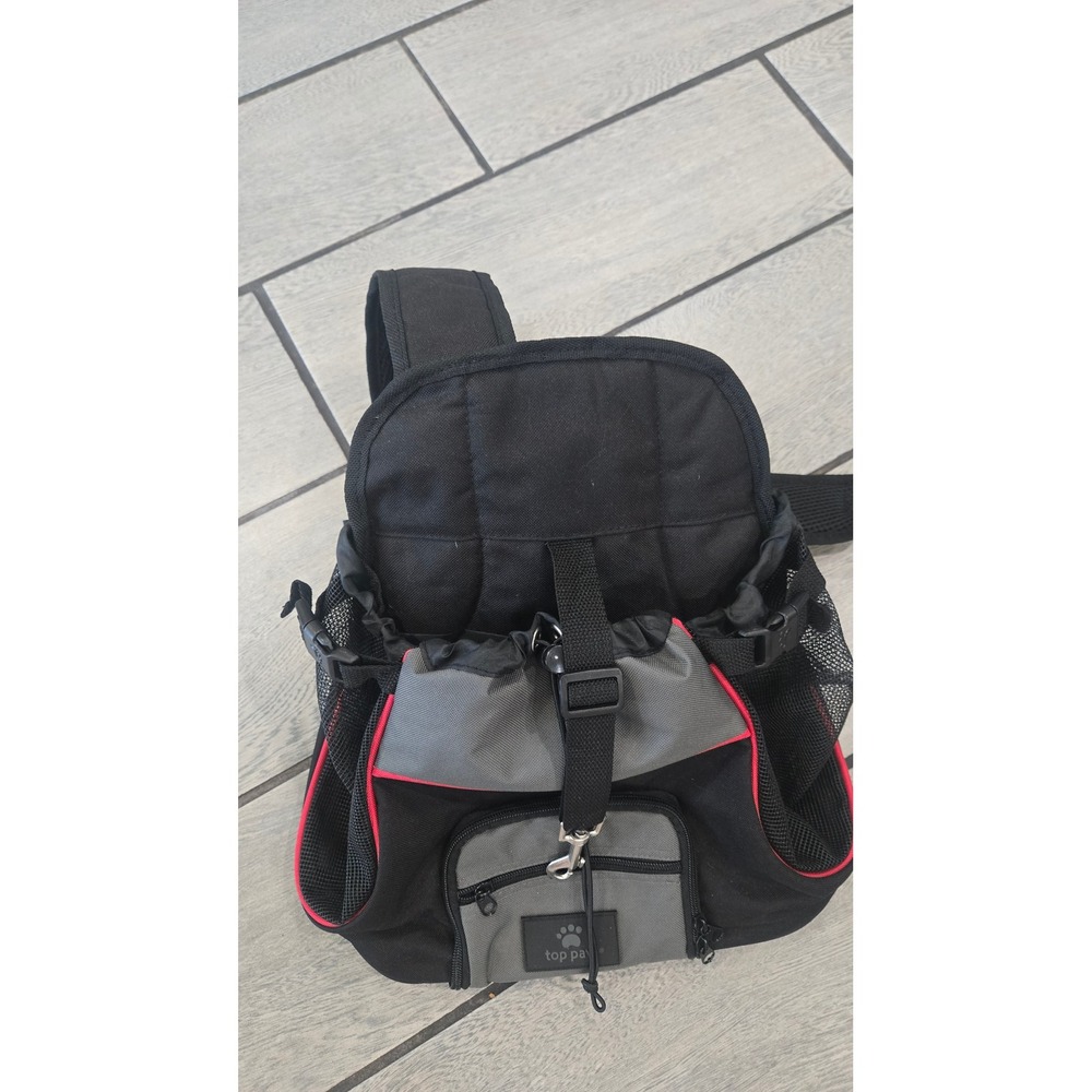Top Paw Small Pet Carrier Backpack Black Grey Red Front Facing Dog Cat Travel
